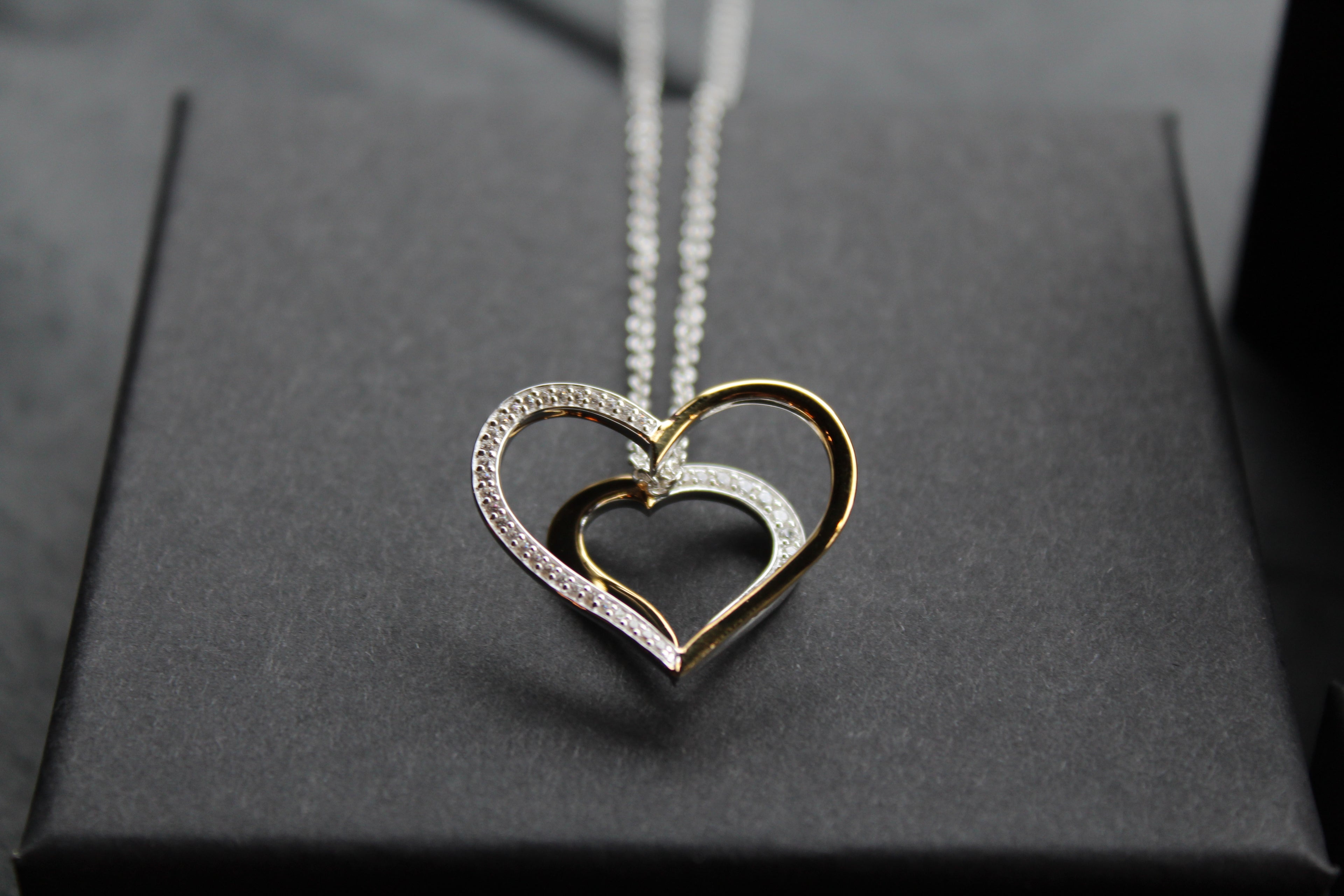 Silver & 18ct Gold Plate Heart with Clear CZ Stones