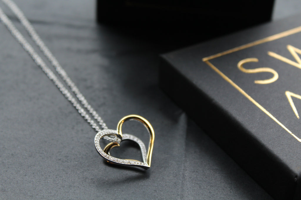 Silver & 18ct Gold Plate Heart with Clear CZ Stones