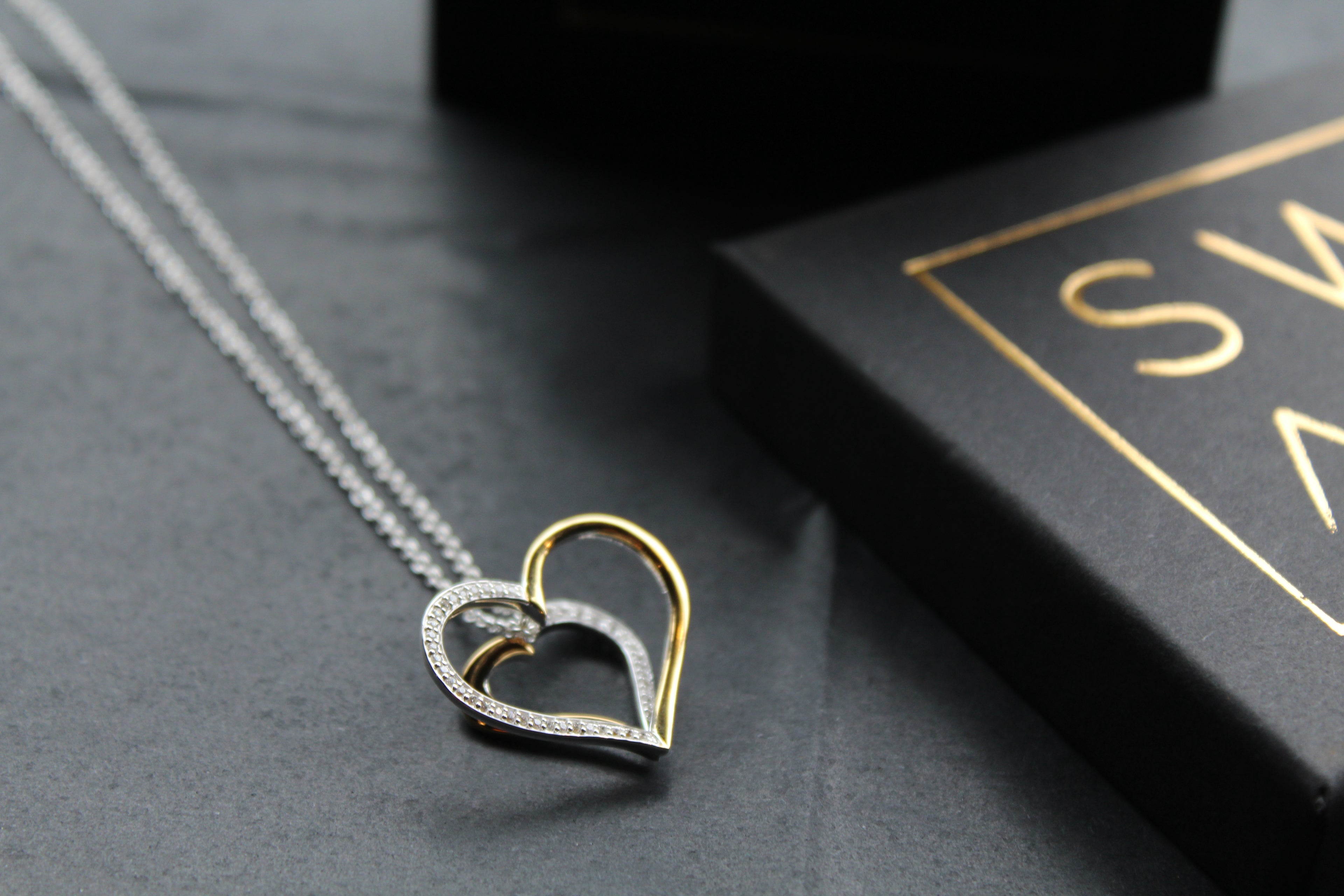 Silver & 18ct Gold Plate Heart with Clear CZ Stones