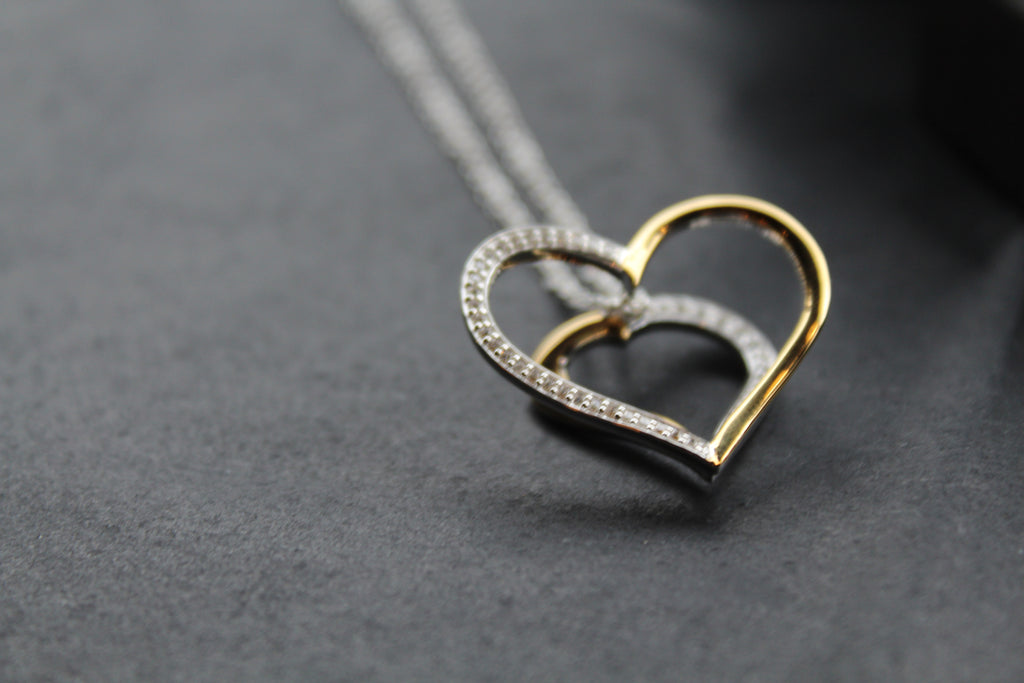 Silver & 18ct Gold Plate Heart with Clear CZ Stones