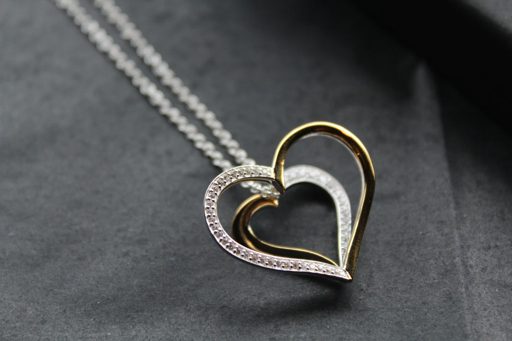 Silver & 18ct Gold Plate Heart with Clear CZ Stones
