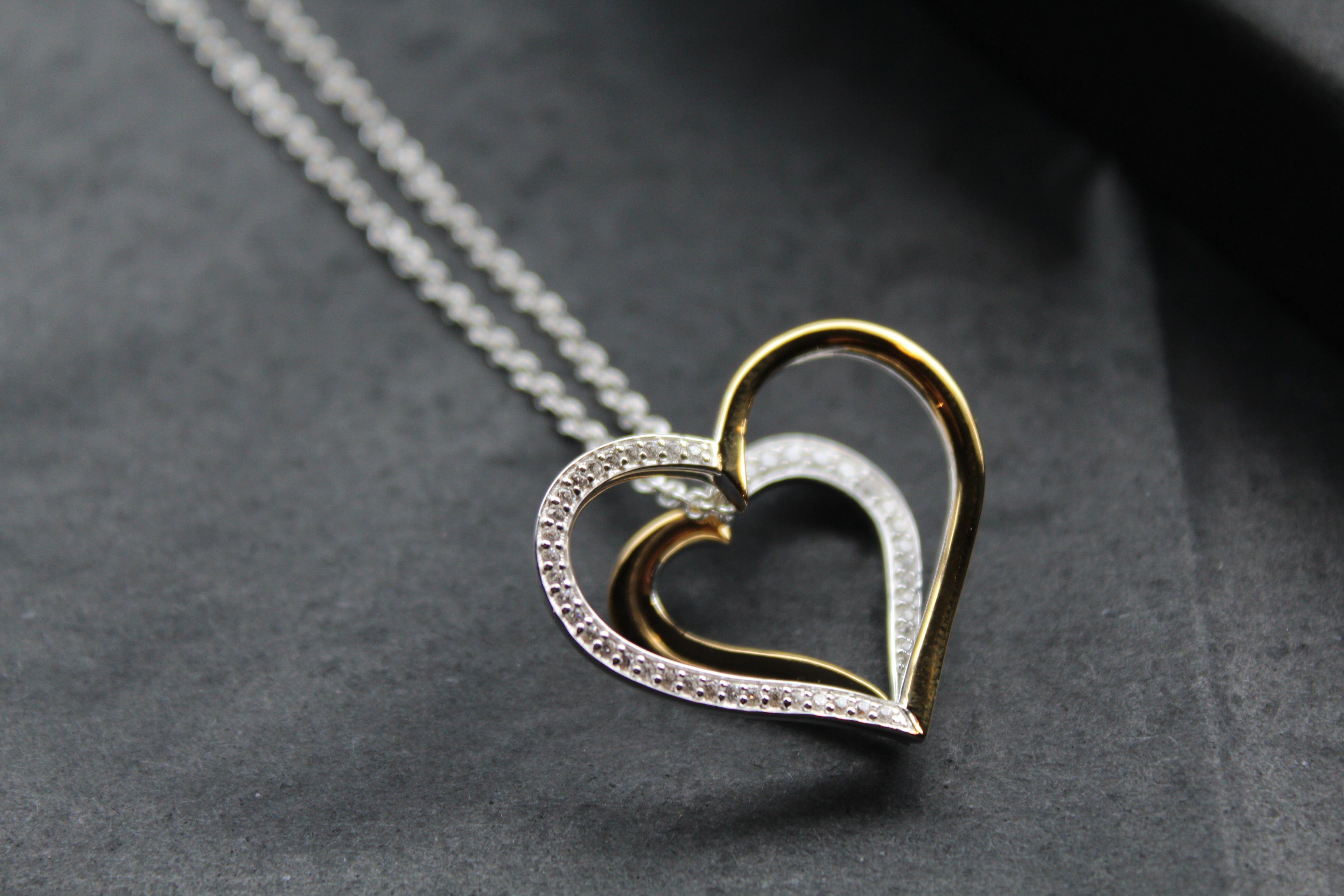 Silver & 18ct Gold Plate Heart with Clear CZ Stones