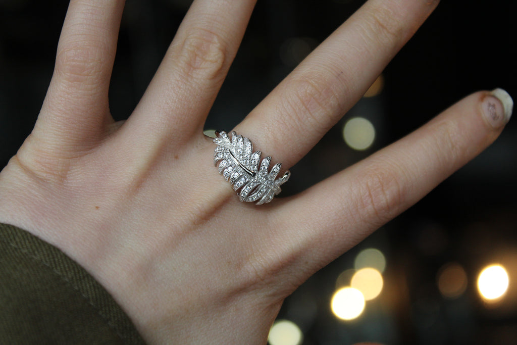 Silver & Clear CZ Feather Ring