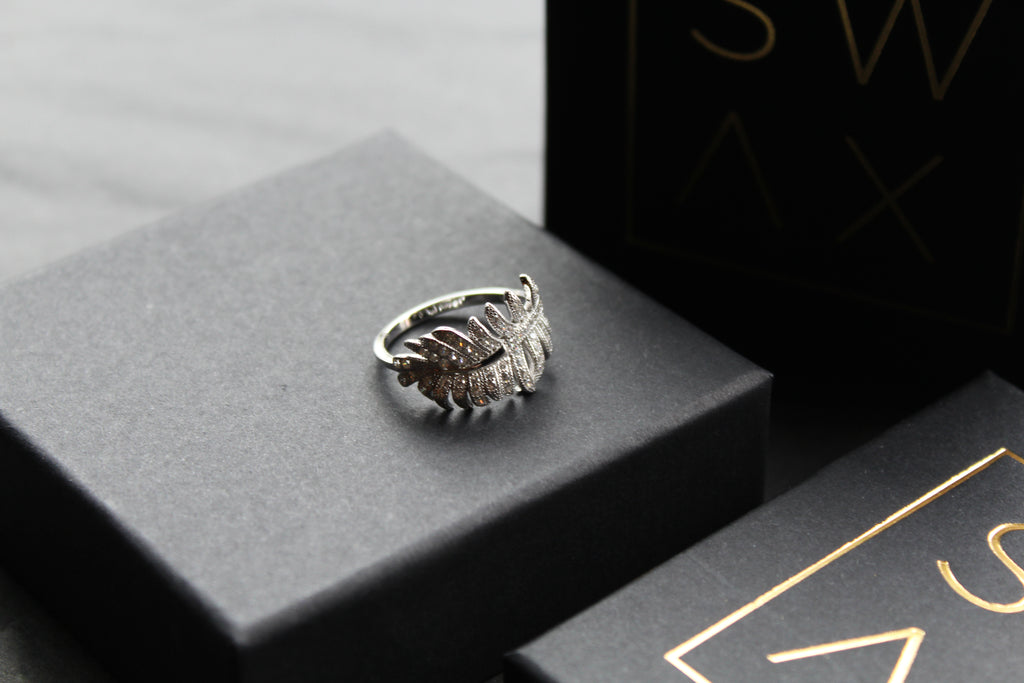 Silver & Clear CZ Feather Ring