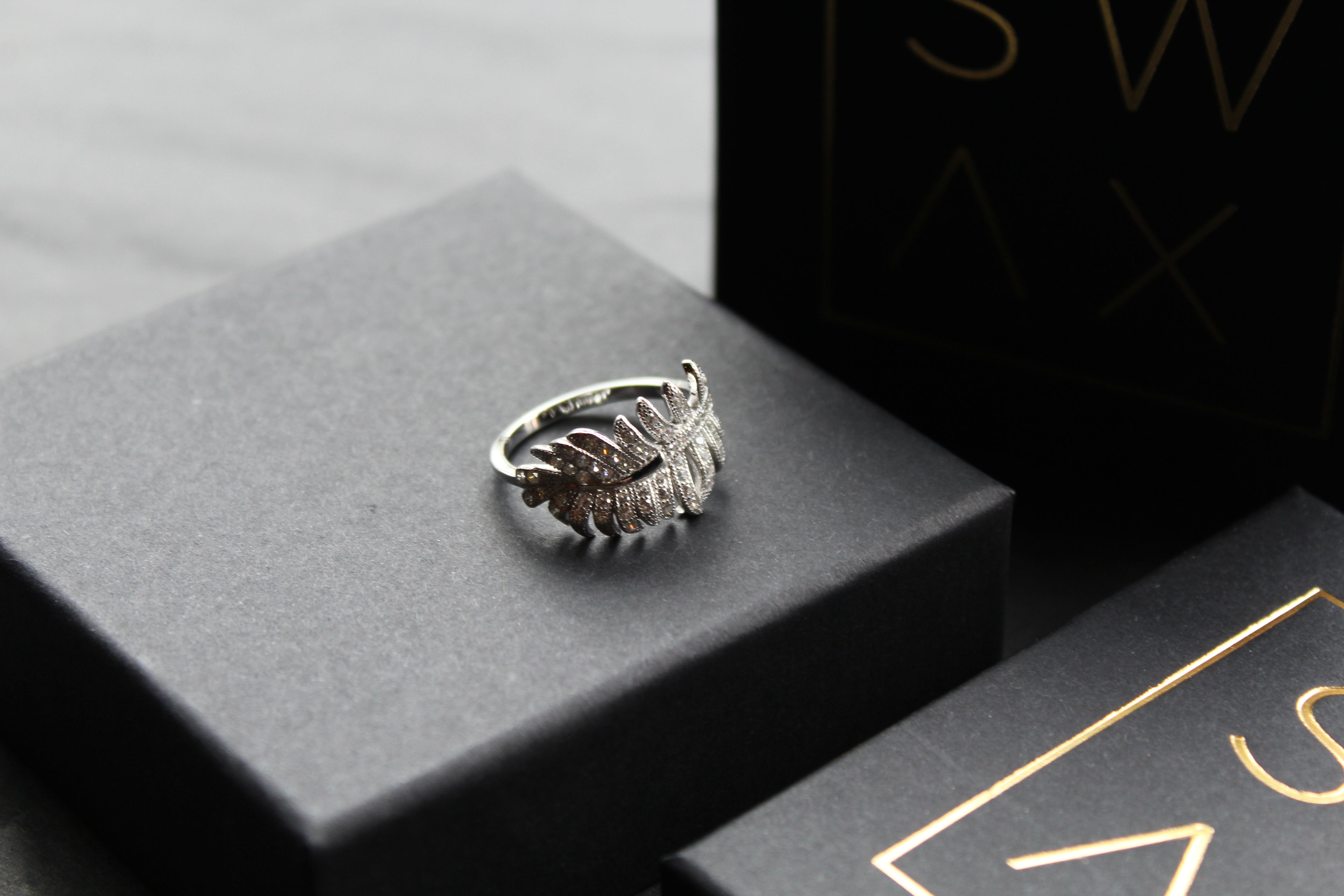 Silver & Clear CZ Feather Ring