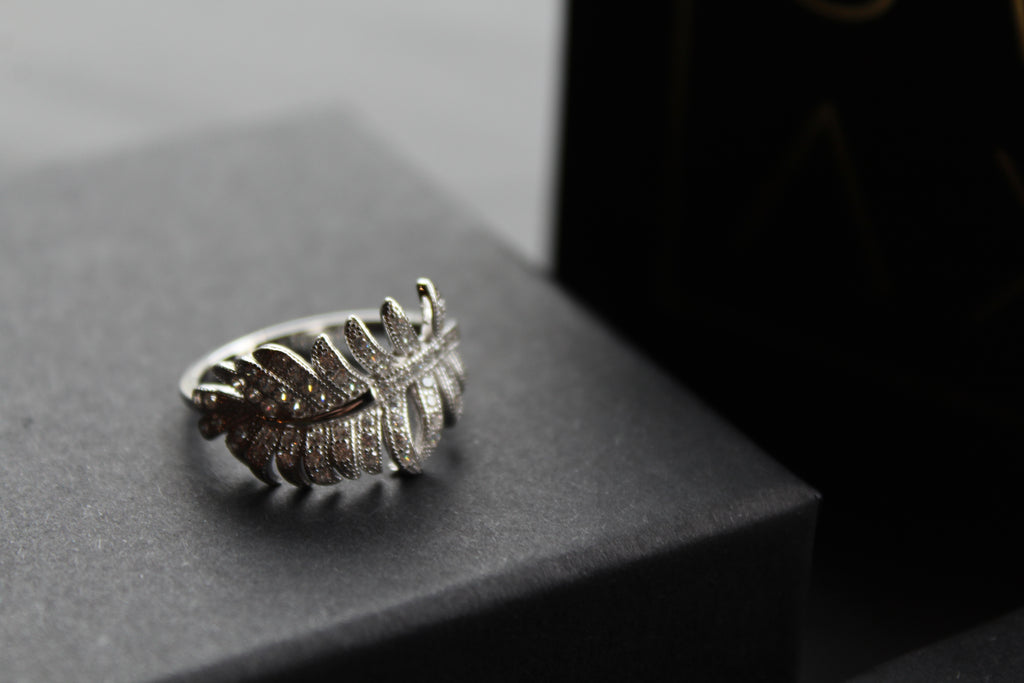 Silver & Clear CZ Feather Ring