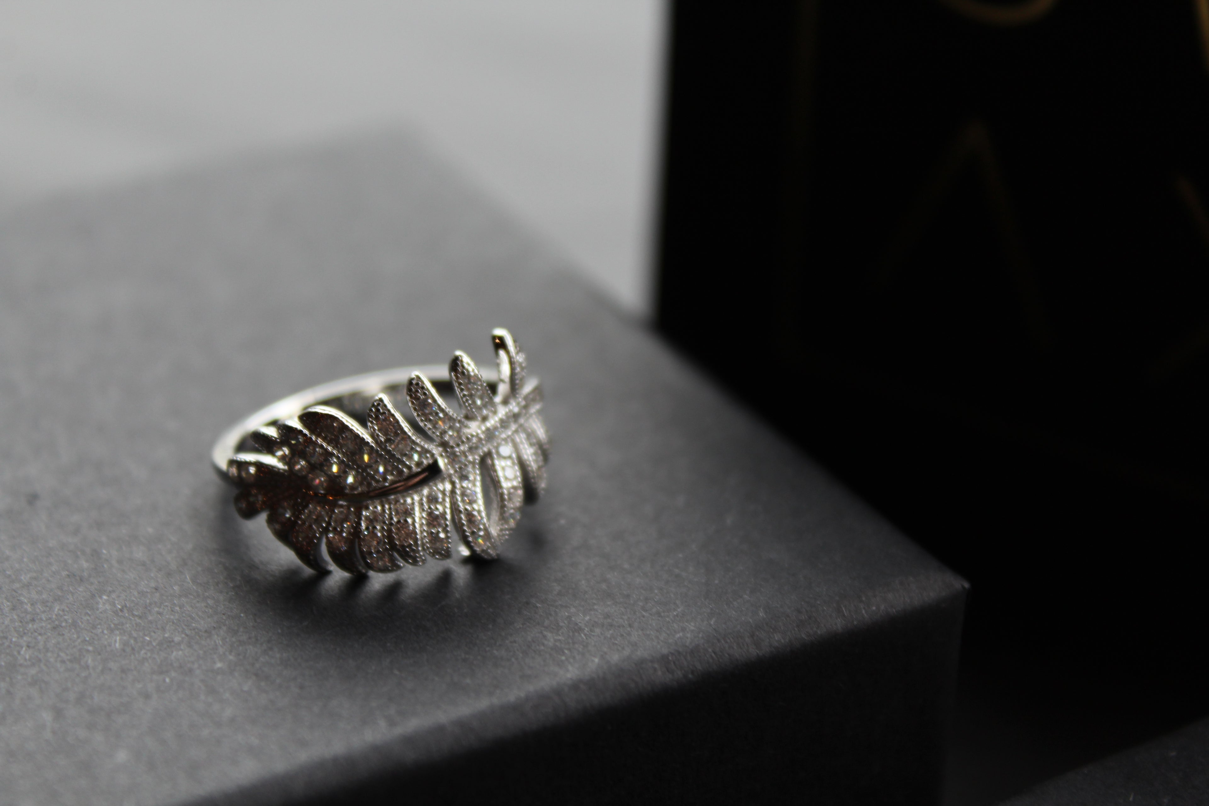 Silver & Clear CZ Feather Ring