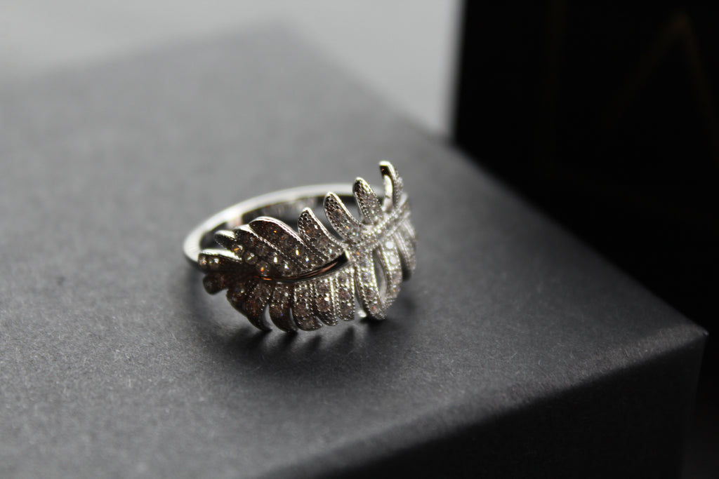 Silver & Clear CZ Feather Ring