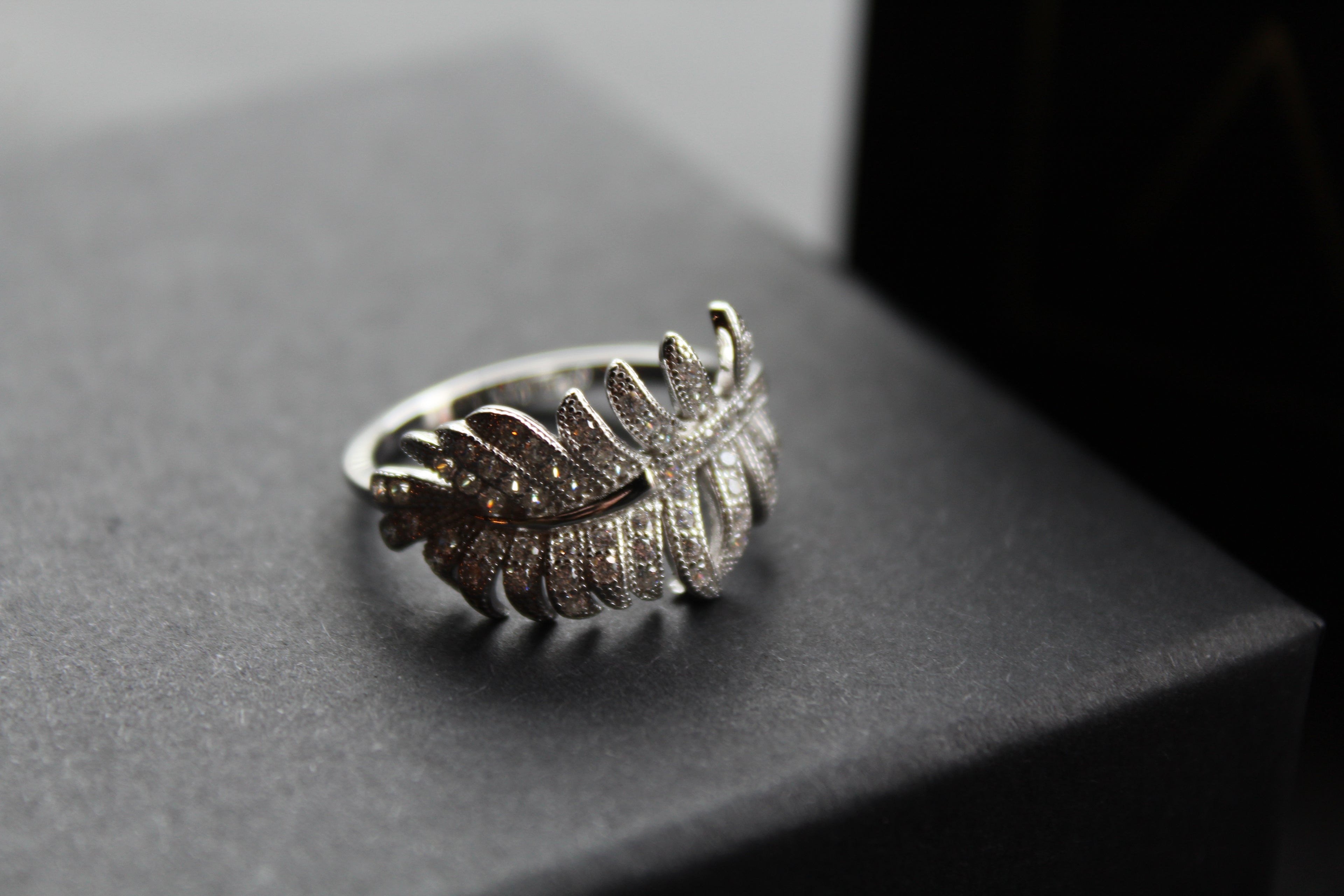 Silver & Clear CZ Feather Ring
