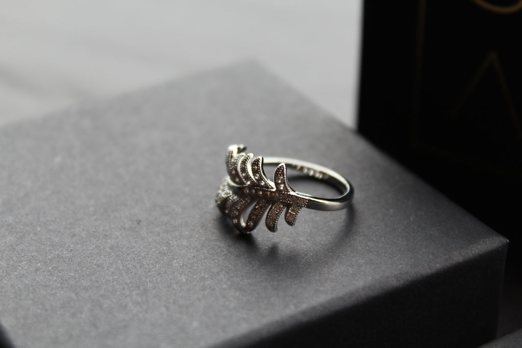 Silver & Clear CZ Feather Ring
