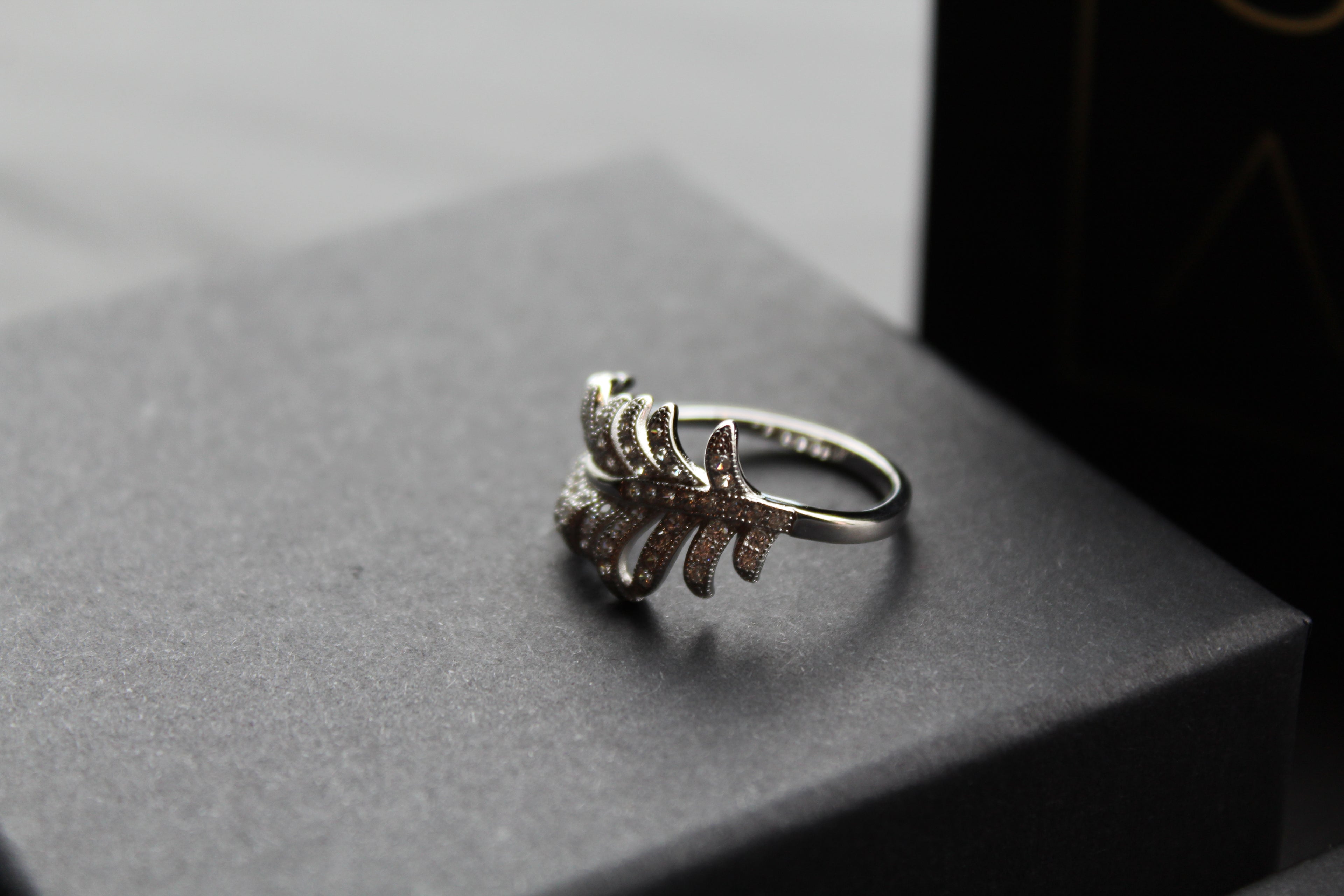 Silver & Clear CZ Feather Ring