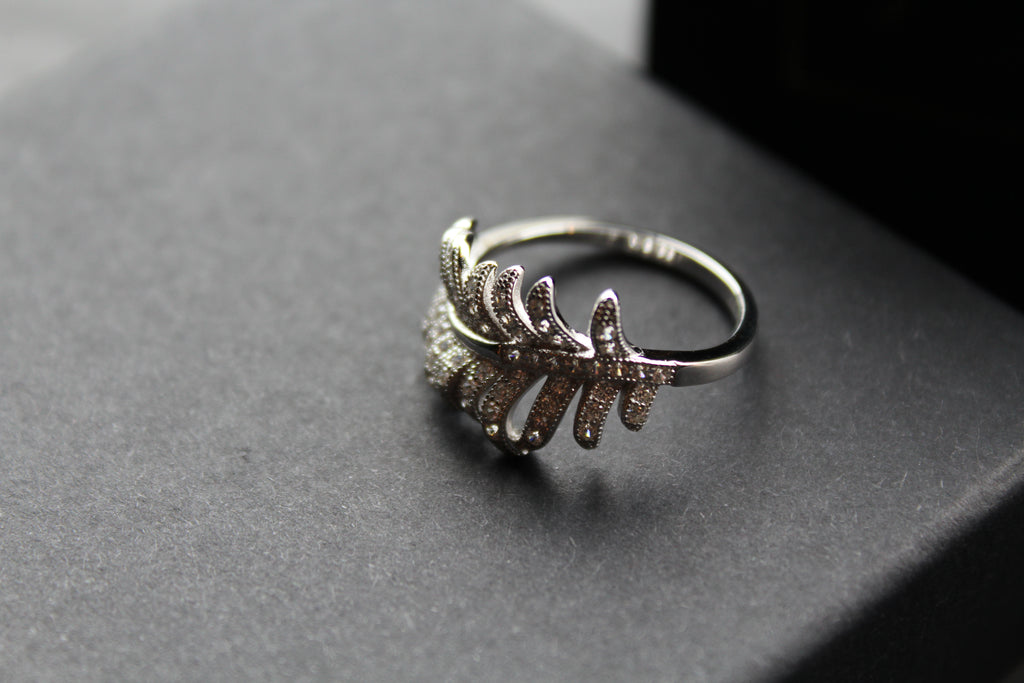 Silver & Clear CZ Feather Ring