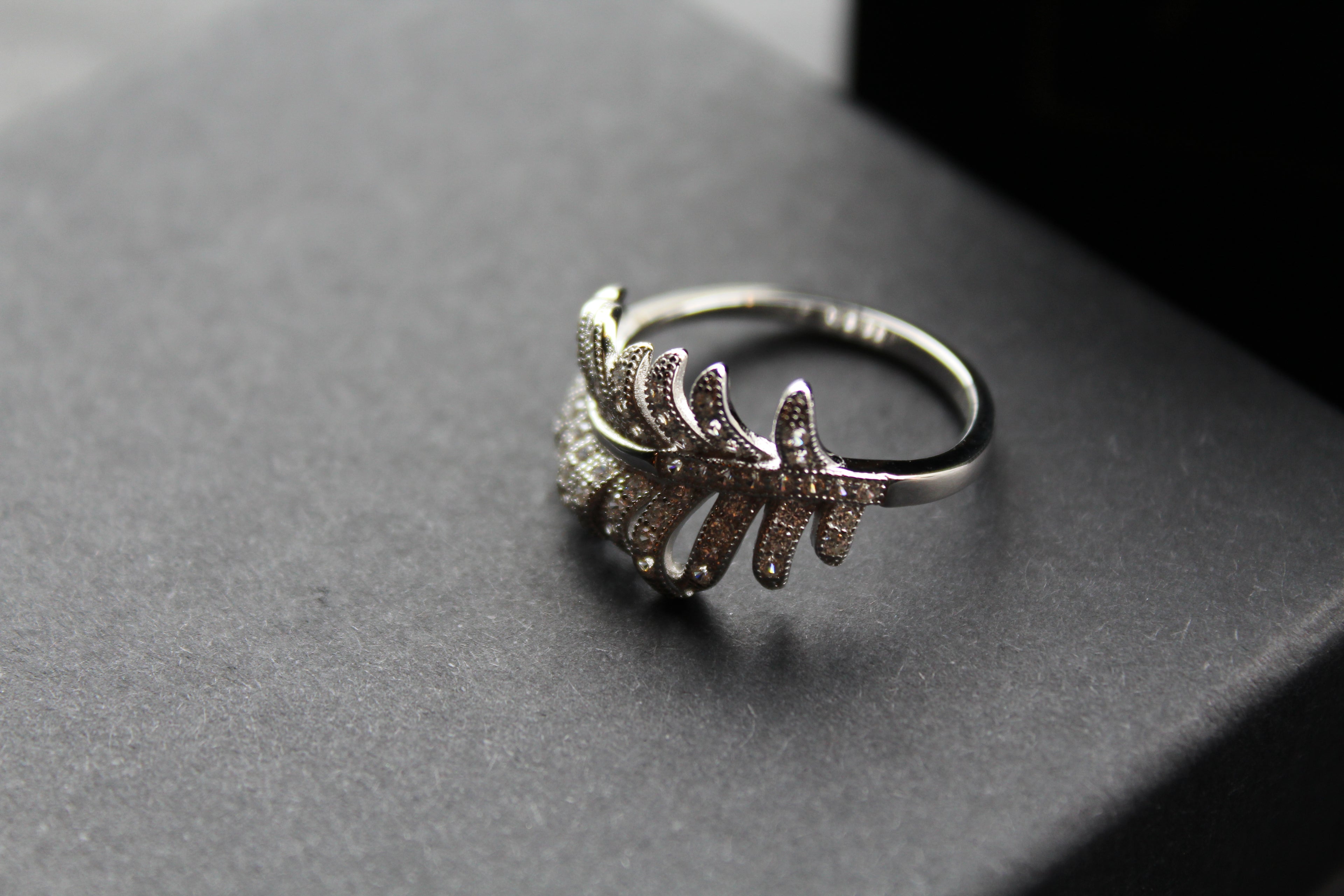 Silver & Clear CZ Feather Ring