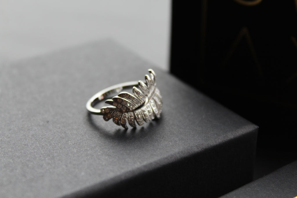 Silver & Clear CZ Feather Ring
