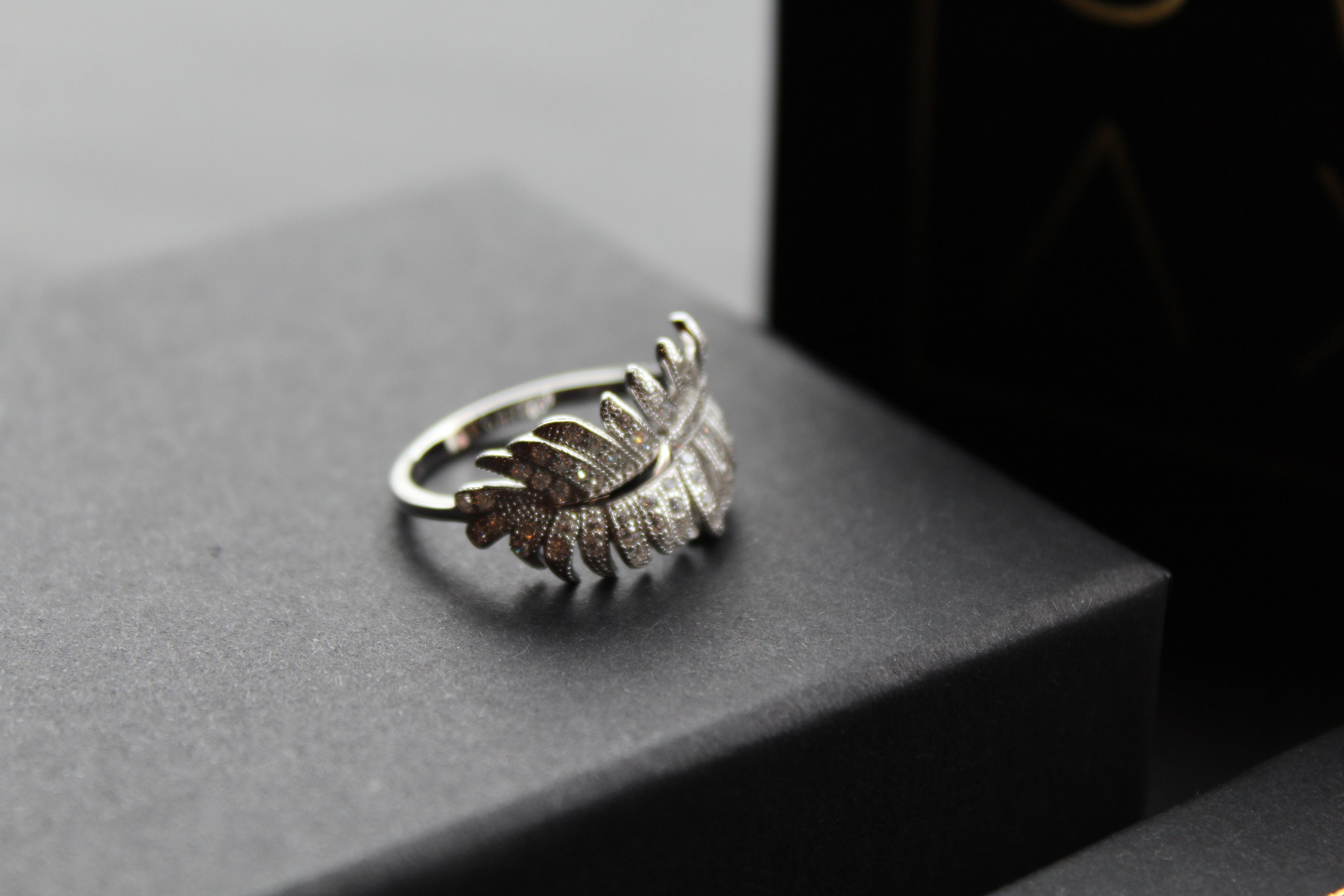 Silver & Clear CZ Feather Ring