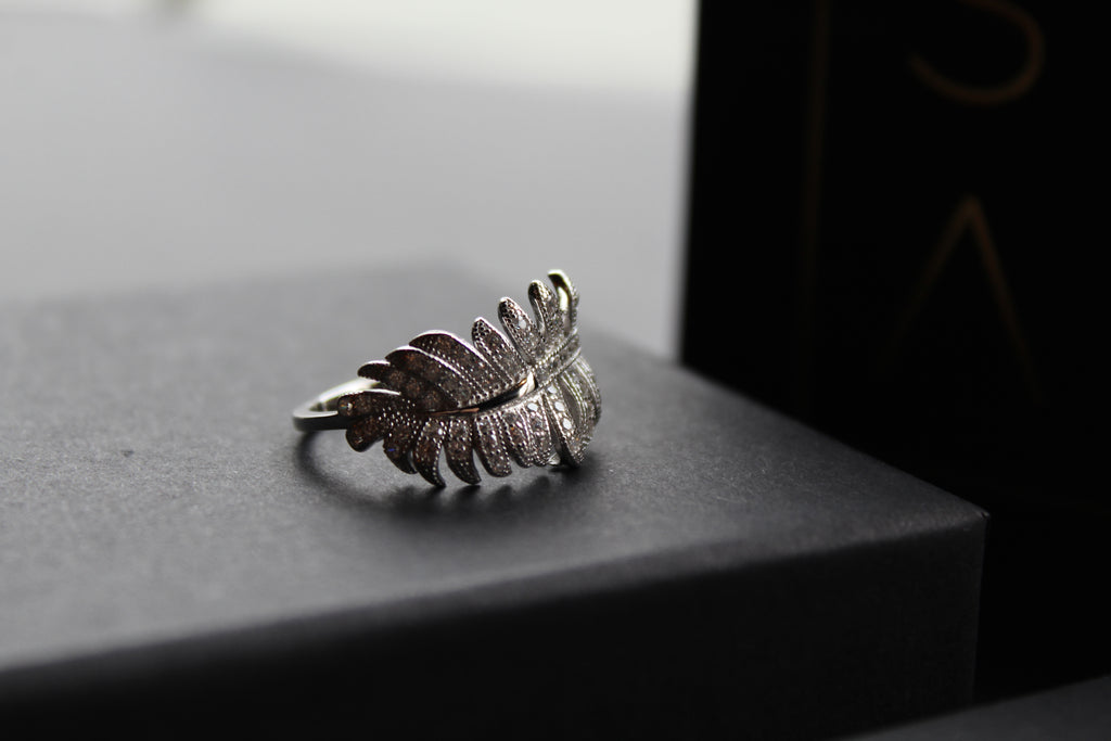 Silver & Clear CZ Feather Ring