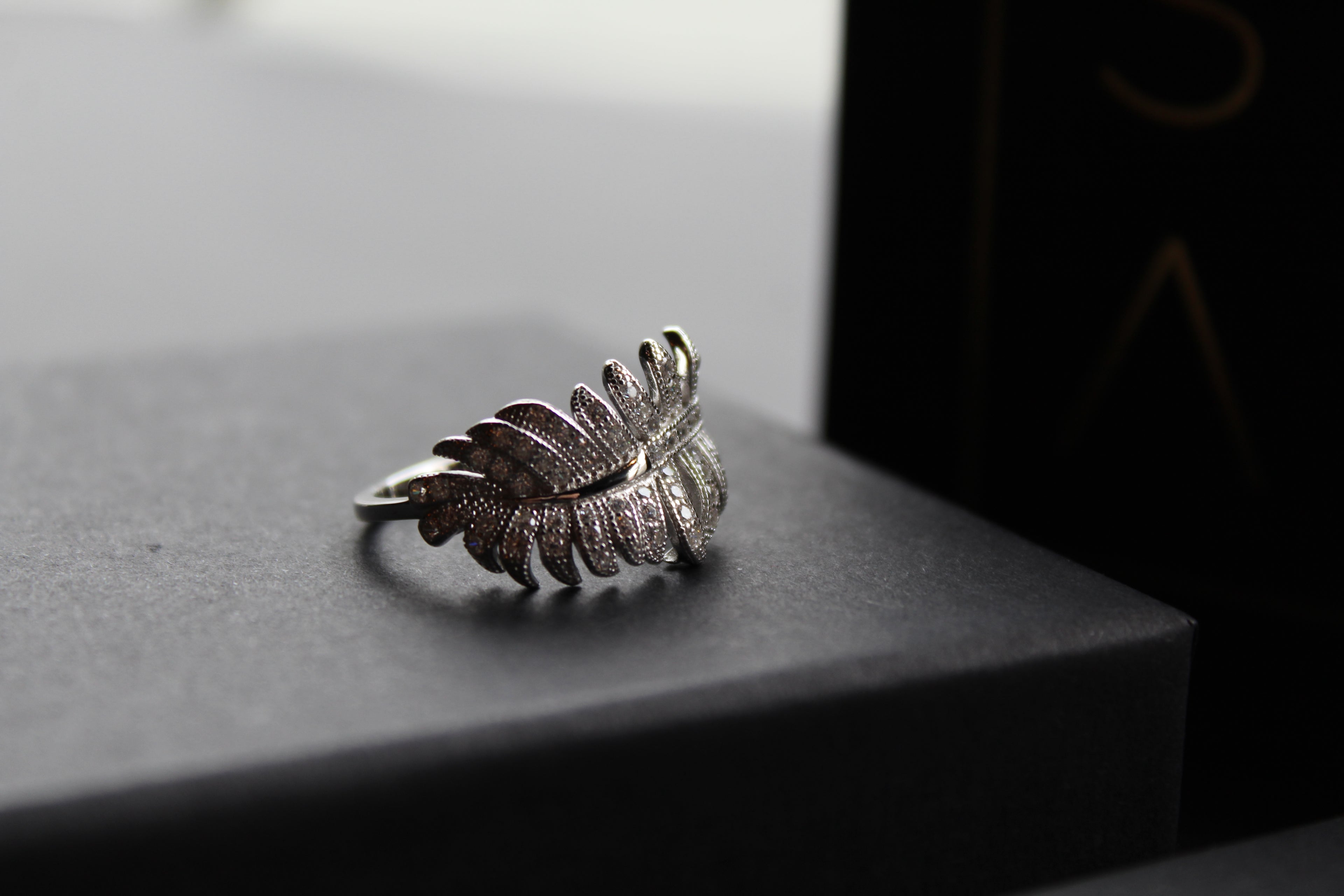 Silver & Clear CZ Feather Ring