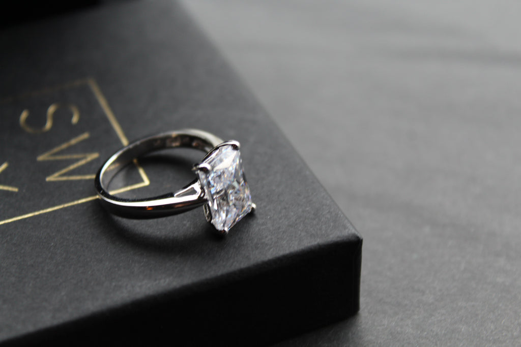 Silver Clear Oblong CZ Solitaire Ring