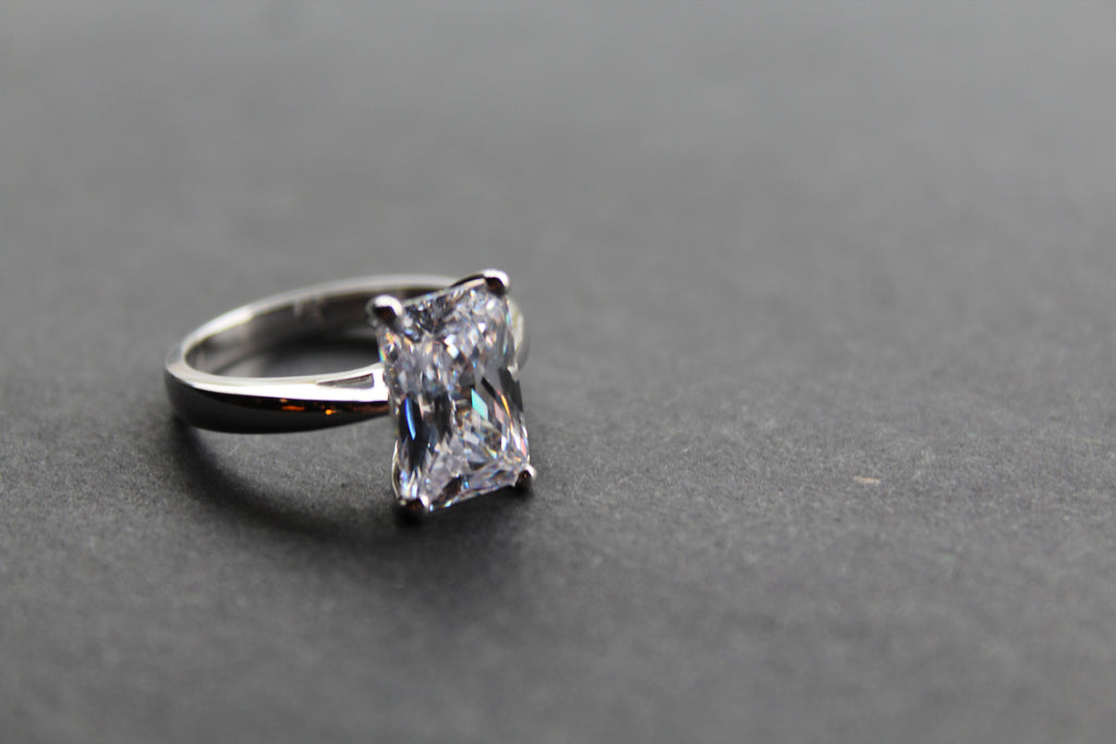 Silver Clear Oblong CZ Solitaire Ring