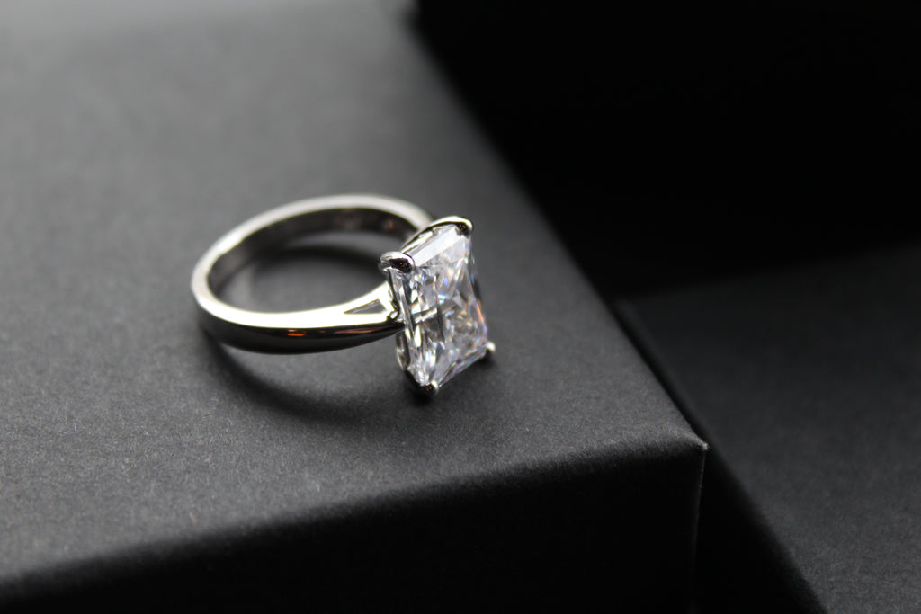 Silver Clear Oblong CZ Solitaire Ring