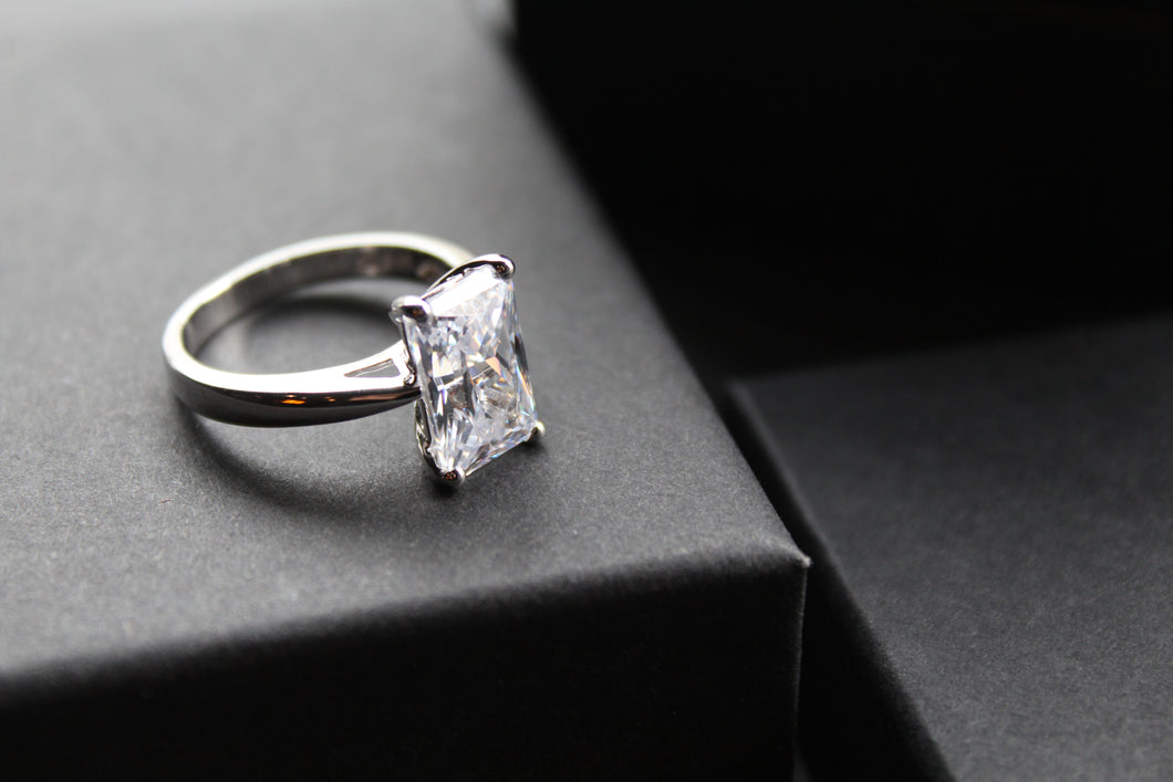 Silver Clear Oblong CZ Solitaire Ring