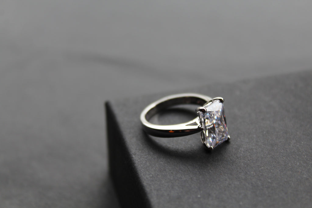 Silver Clear Oblong CZ Solitaire Ring