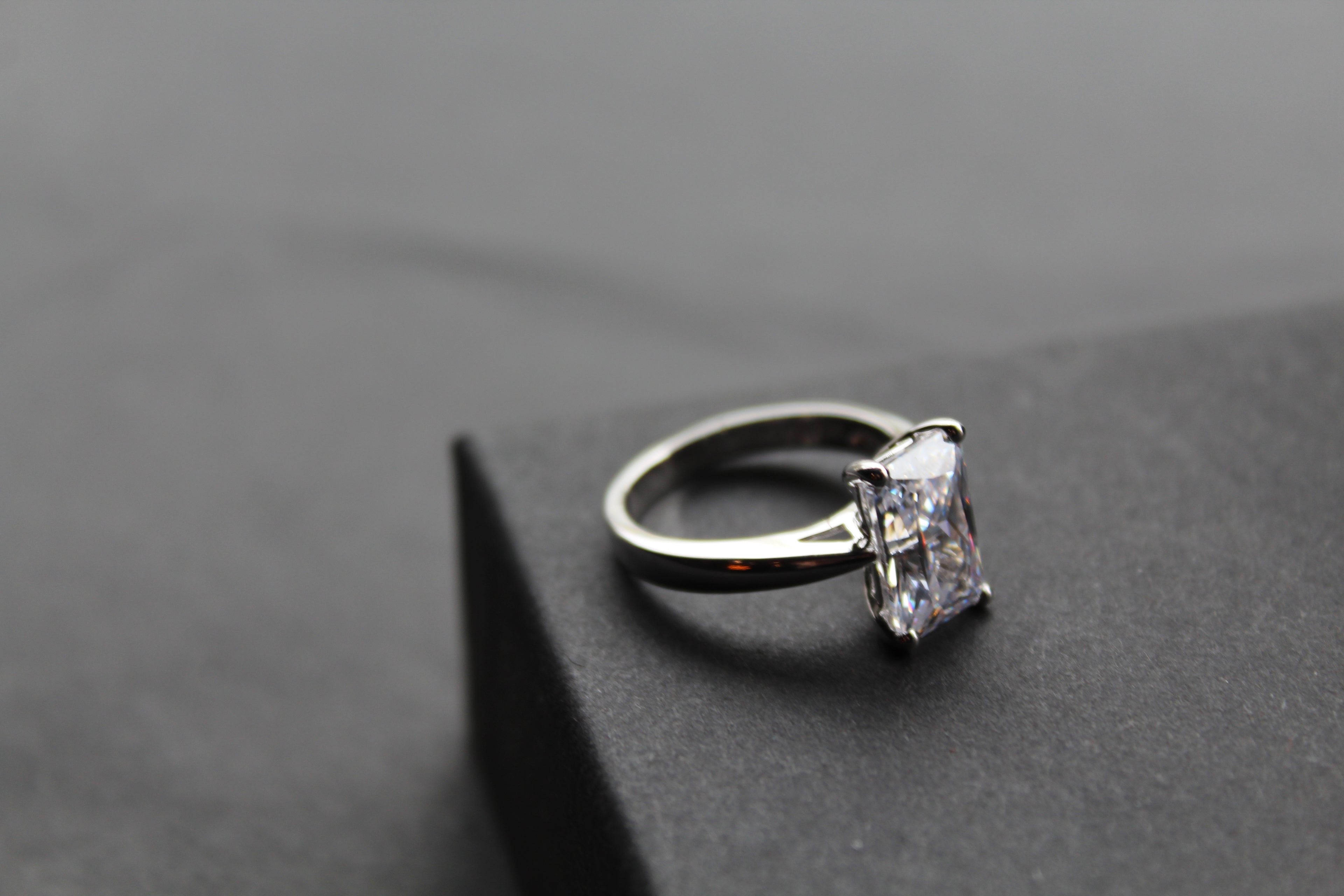 Silver Clear Oblong CZ Solitaire Ring