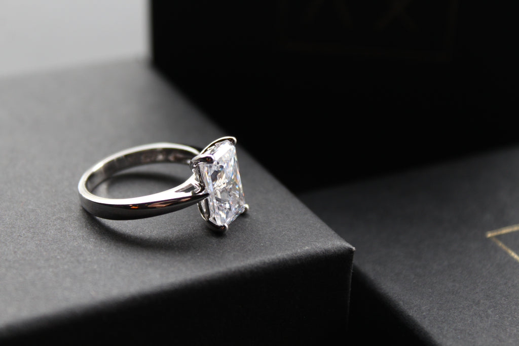 Silver Clear Oblong CZ Solitaire Ring