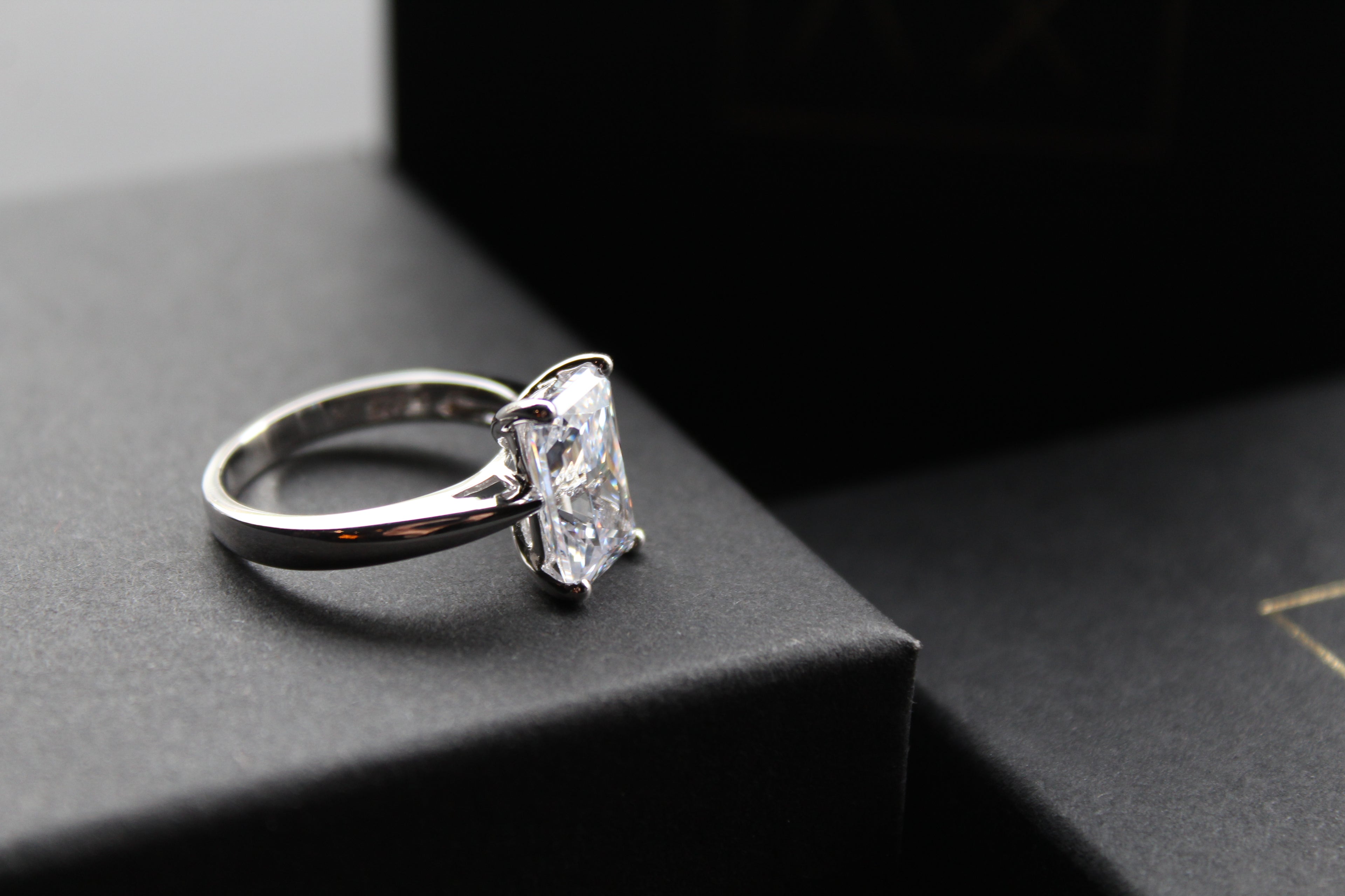 Silver Clear Oblong CZ Solitaire Ring