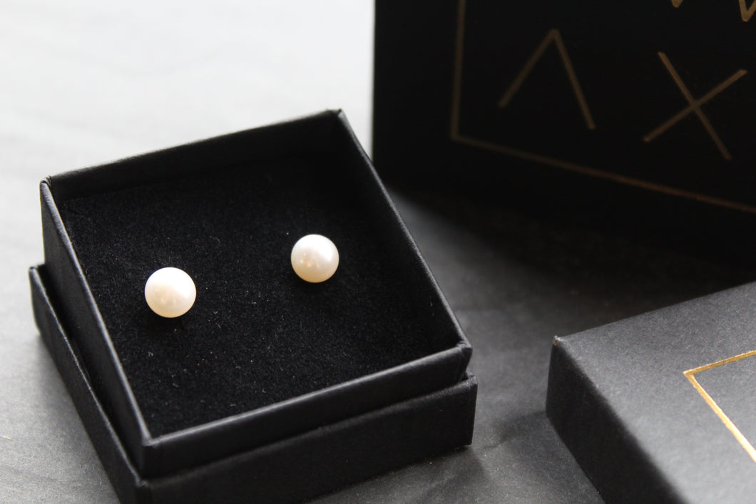 Simple Silver Pearl Studs