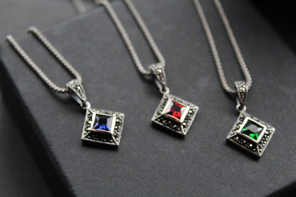 Square Cubic Zirconia Marcasite Necklaces