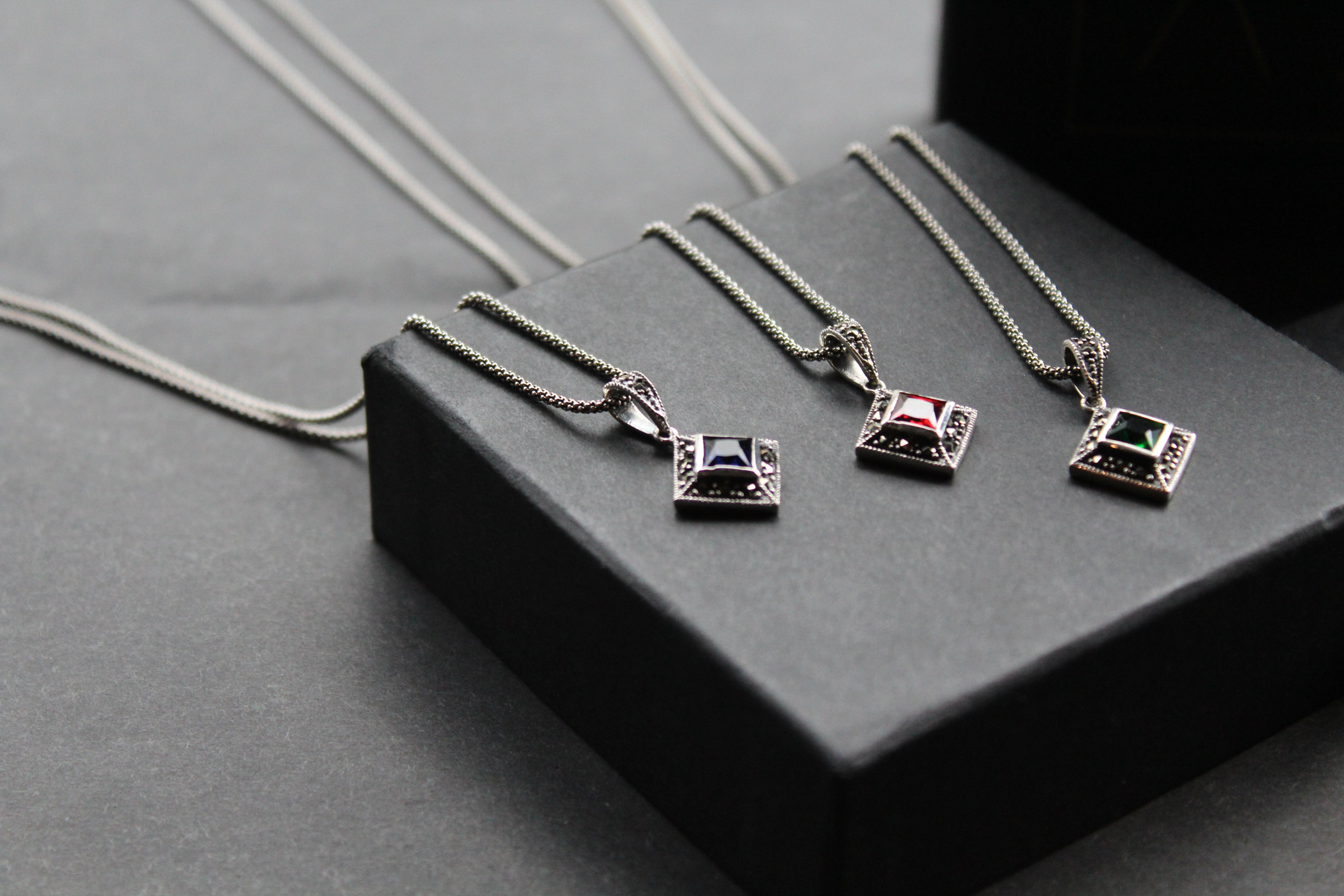 Square Cubic Zirconia Marcasite Necklaces