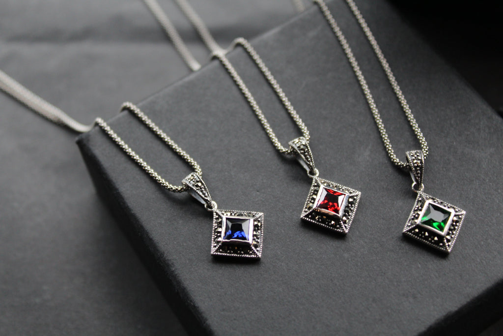 Square Cubic Zirconia Marcasite Necklaces