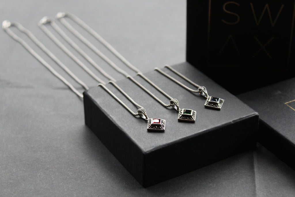 Square Cubic Zirconia Marcasite Necklaces