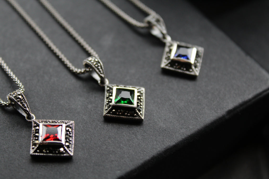 Square Cubic Zirconia Marcasite Necklaces