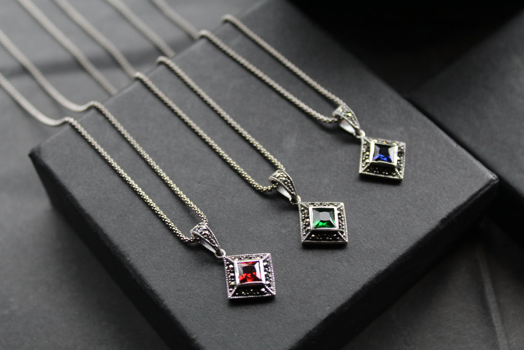Square Cubic Zirconia Marcasite Necklaces