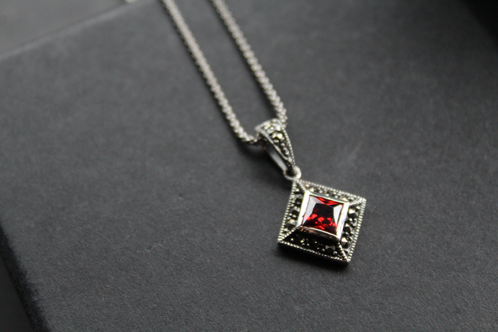 Square Cubic Zirconia Marcasite Necklaces