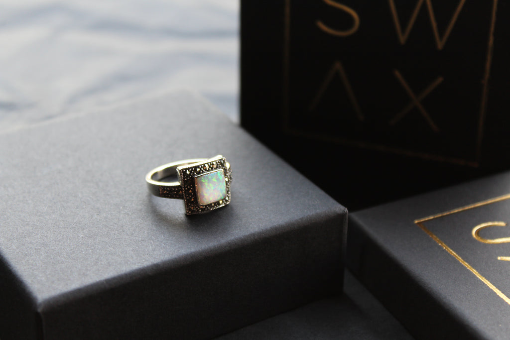 Square Marcasite & Opal Ring