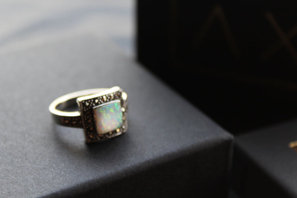 Square Marcasite & Opal Ring