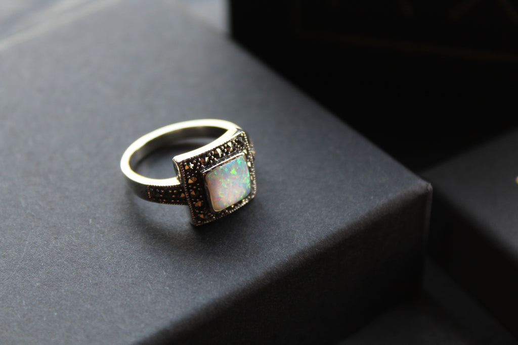 Square Marcasite & Opal Ring