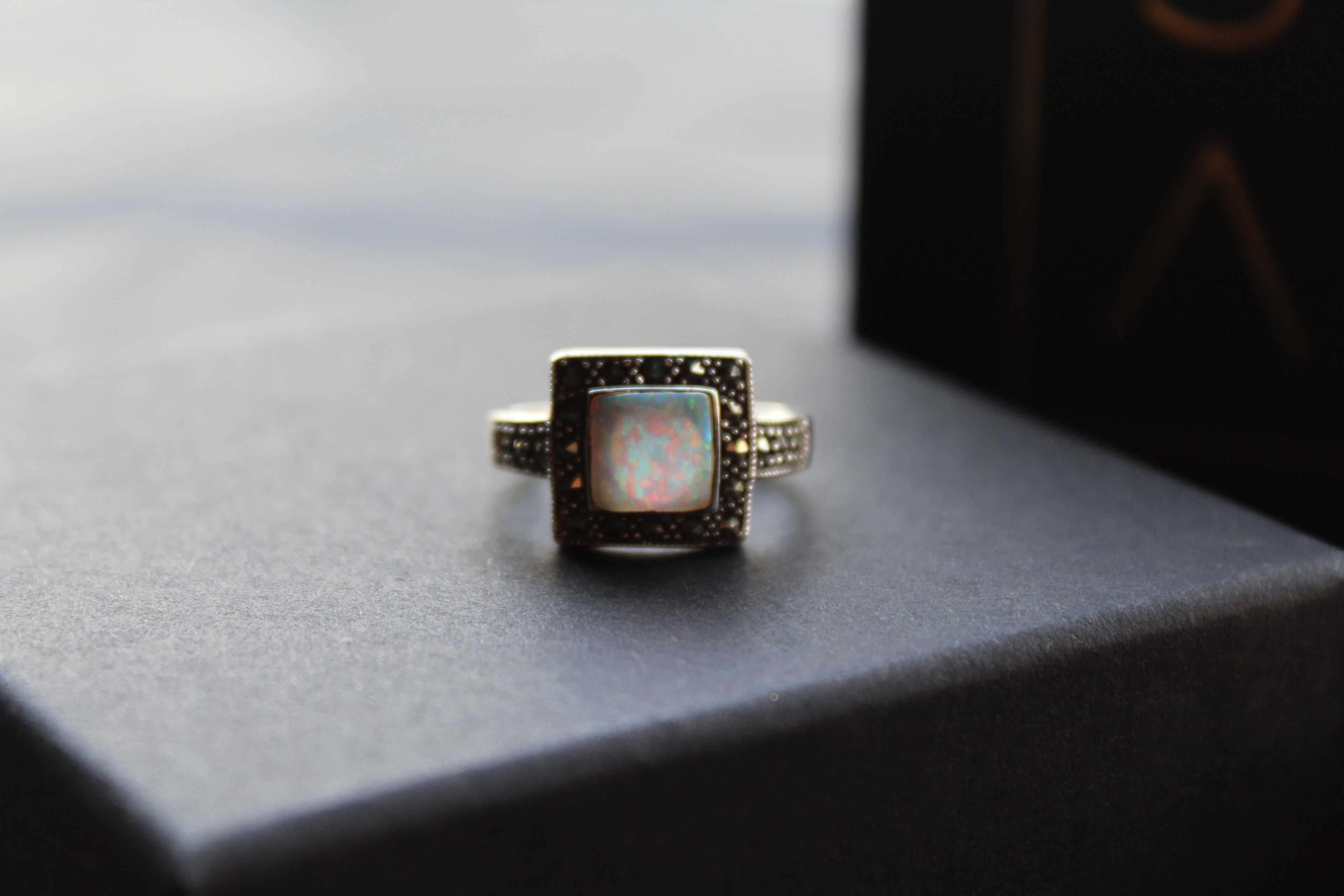 Square Marcasite & Opal Ring