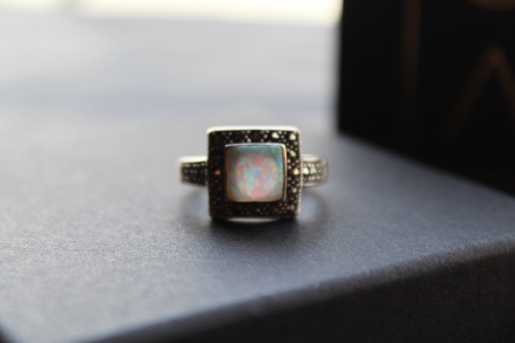 Square Marcasite & Opal Ring