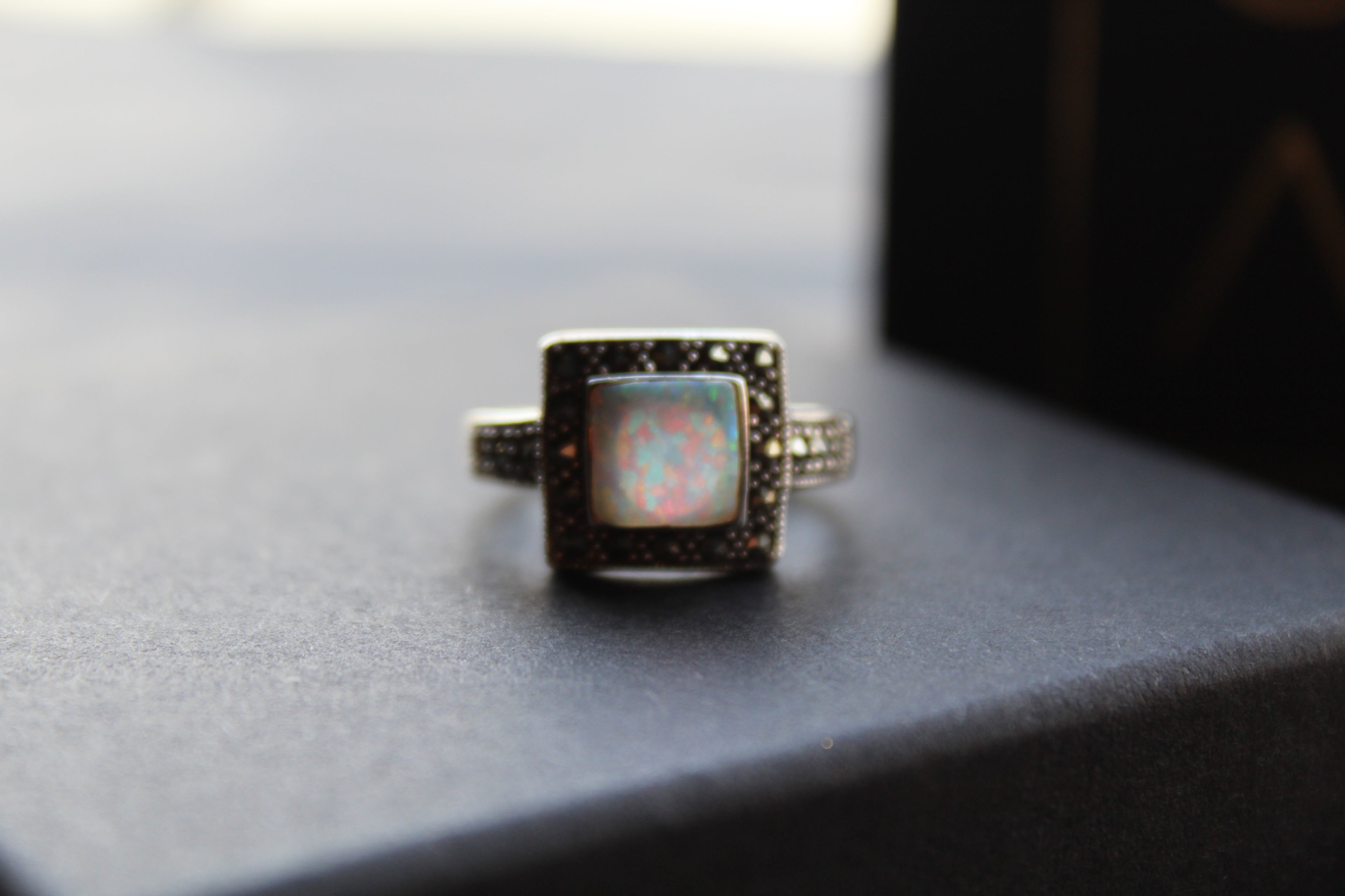 Square Marcasite & Opal Ring