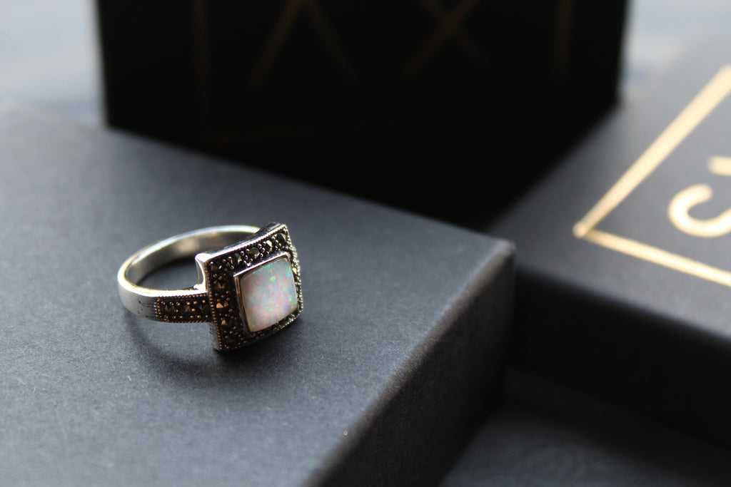 Square Marcasite & Opal Ring