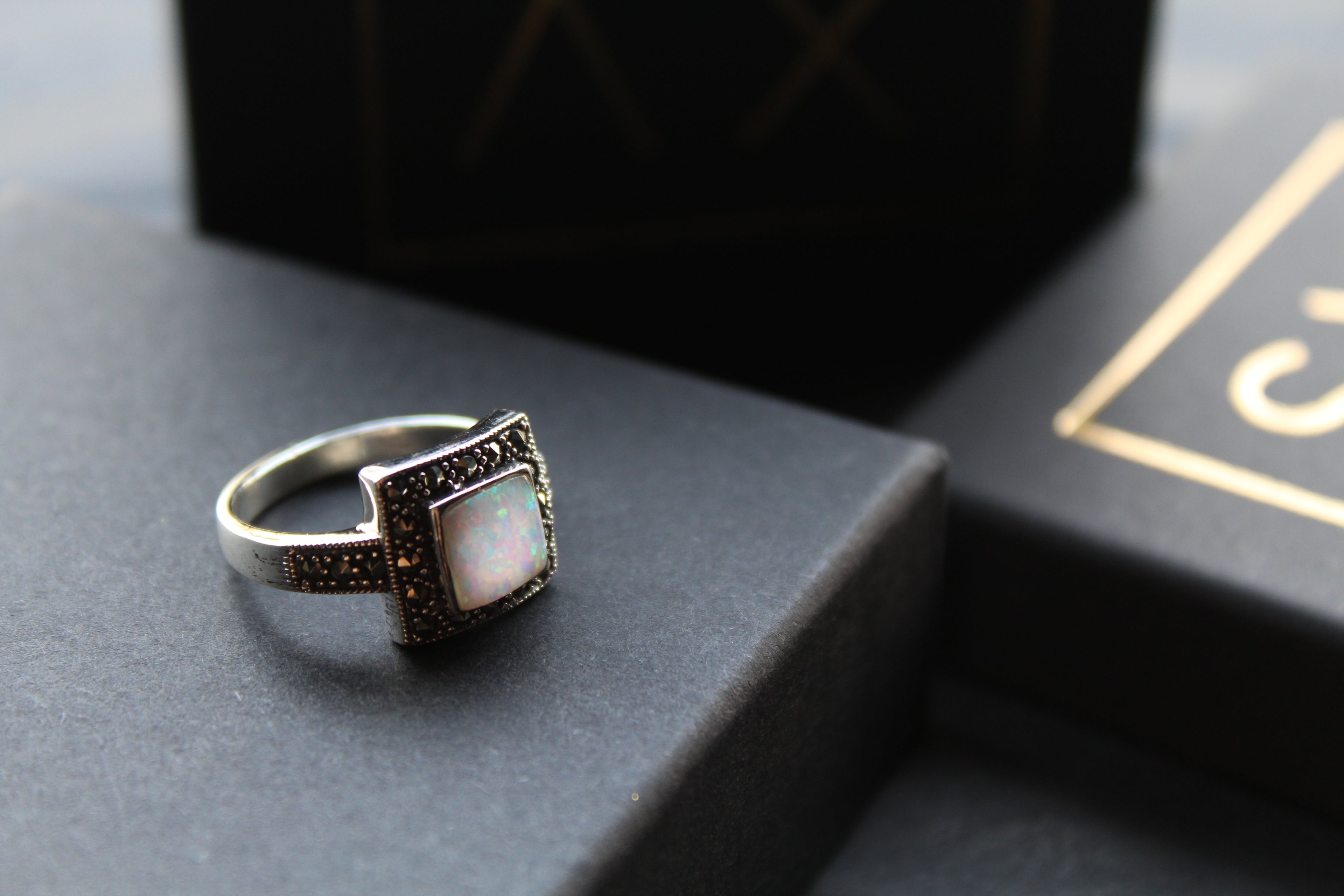 Square Marcasite & Opal Ring