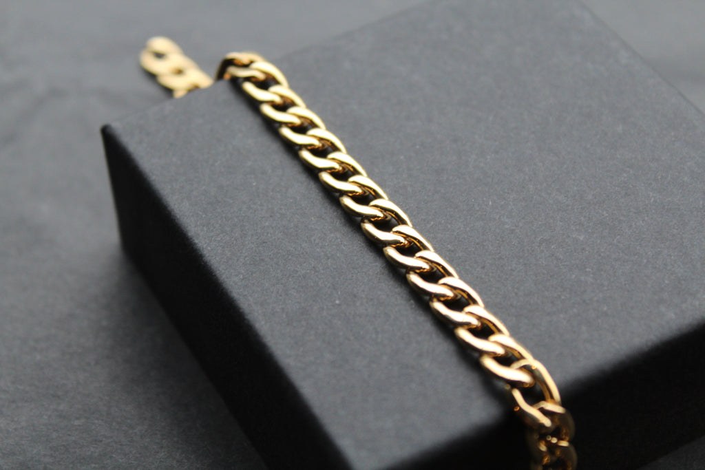 Stainless Steel Polished Bracelet Yellow Gold IP Open Chain