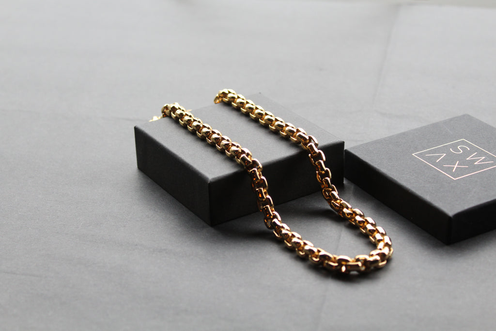 Stainless Steel Cuban style Chain with Gold IP Necklace Width 8.5mm