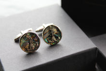Load image into Gallery viewer, Steel &amp; Abalone Anchor Cuff Links
