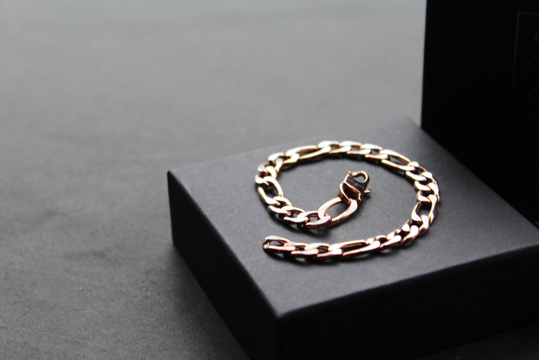 Steel Figaro Bracelet with Polished Rose IP