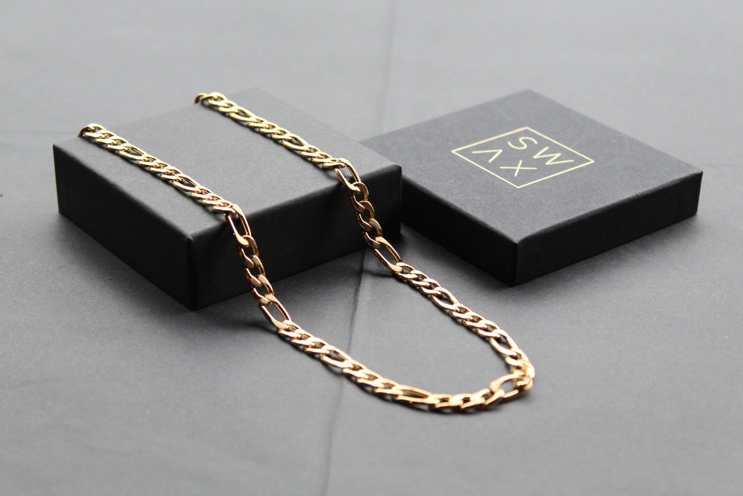 Steel Figaro Chain with Yellow Gold IP